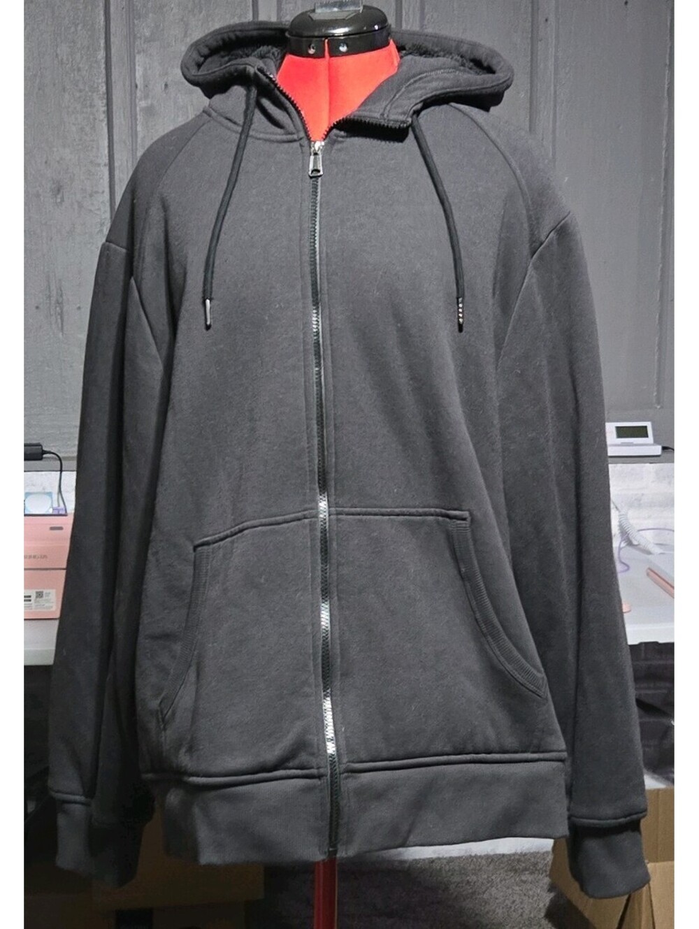 George Men’s Black Solid Fleece Full Zip Hooded Hoodie 3XL Big & Tall Pockets